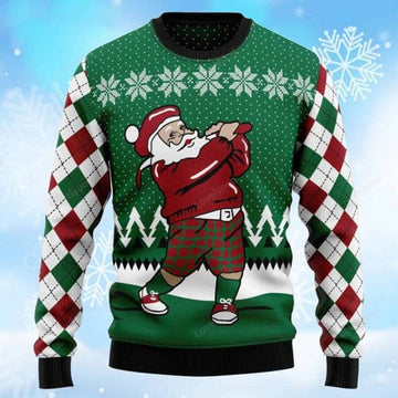 FUNSTUFFPRINT Golfer Santa Claus Ugly Christmas Sweater for men and women , Custom Christmas shirts Ugly Sweater