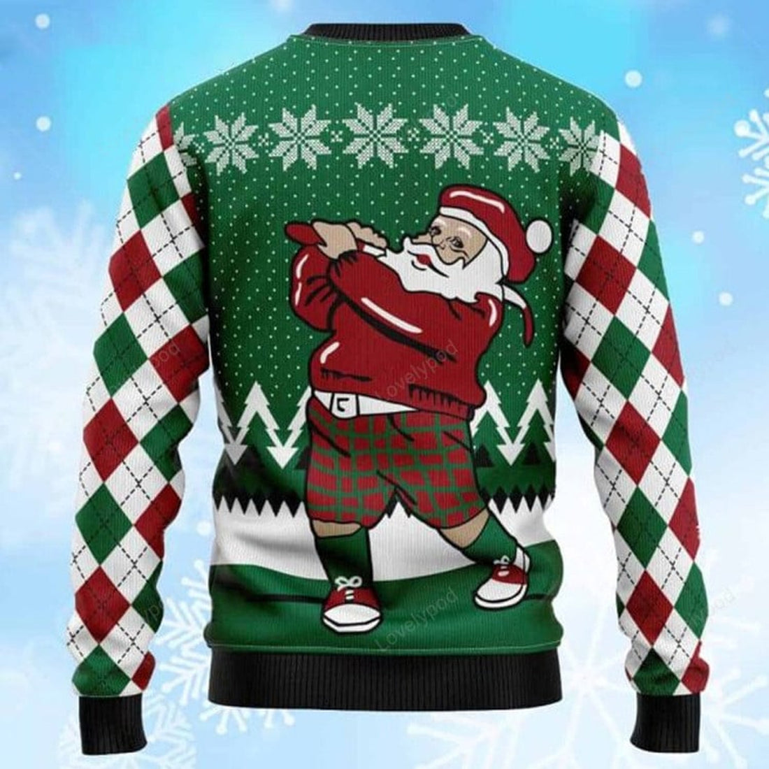 FUNSTUFFPRINT Golfer Santa Claus Ugly Christmas Sweater for men and women , Custom Christmas shirts Ugly Sweater