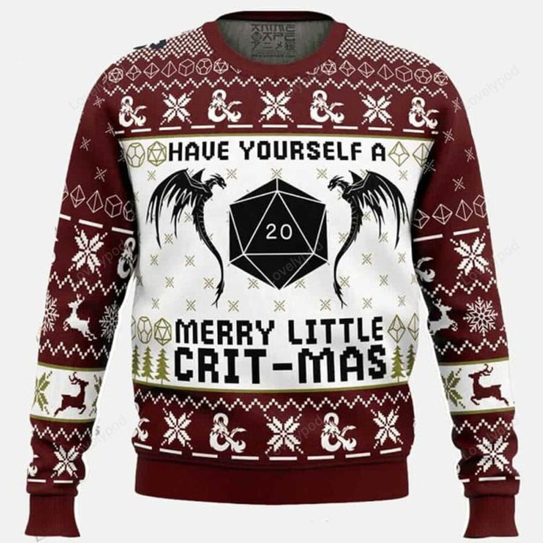 FUNSTUFFPRINT Have Yourself A Merry Little Crit-Mas Dungeons and Dragons Ugly Christmas Sweater for men and women, Custom Christmas shirts Ugly Sweater