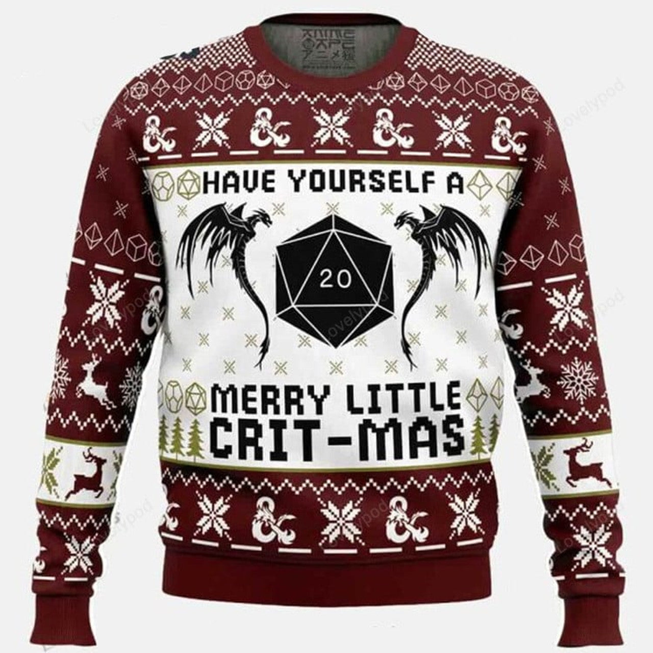 FUNSTUFFPRINT Have Yourself A Merry Little Crit-Mas Dungeons and Dragons Ugly Christmas Sweater for men and women, Custom Christmas shirts Ugly Sweater