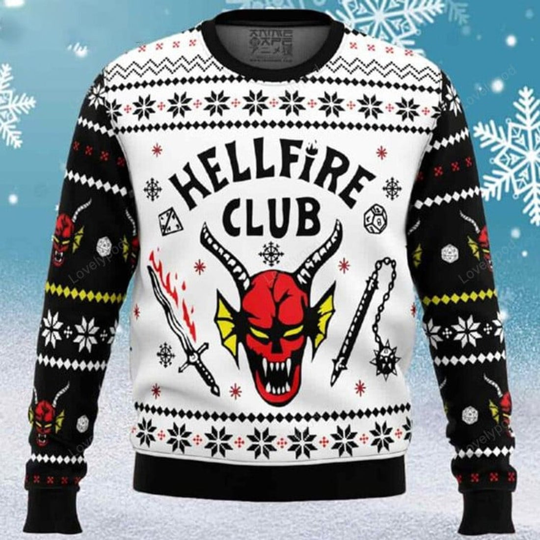 FUNSTUFFPRINT HellFire Club Stranger Things Ugly Christmas Sweater for men and women, Custom Christmas shirts Ugly Sweater