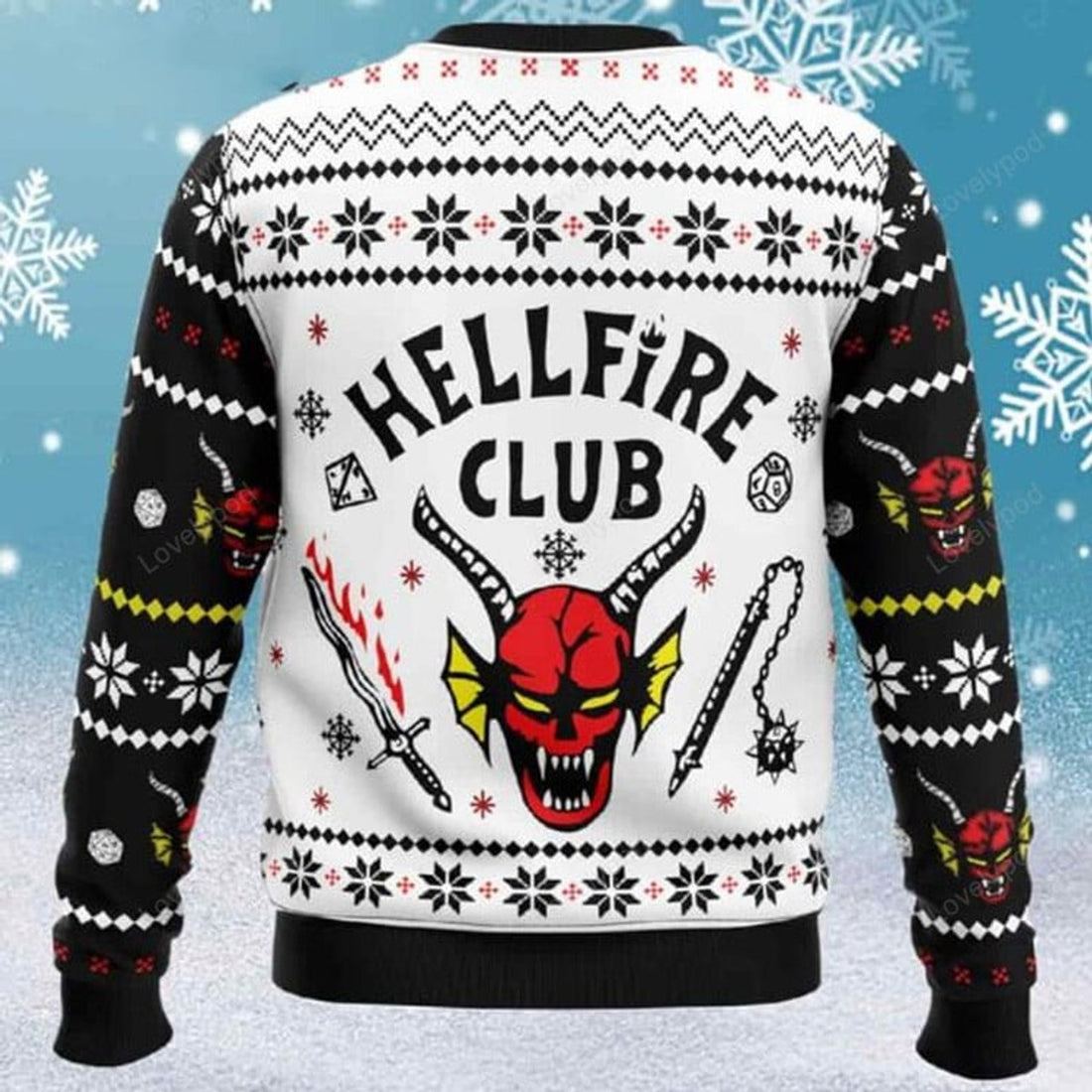 FUNSTUFFPRINT HellFire Club Stranger Things Ugly Christmas Sweater for men and women, Custom Christmas shirts Ugly Sweater