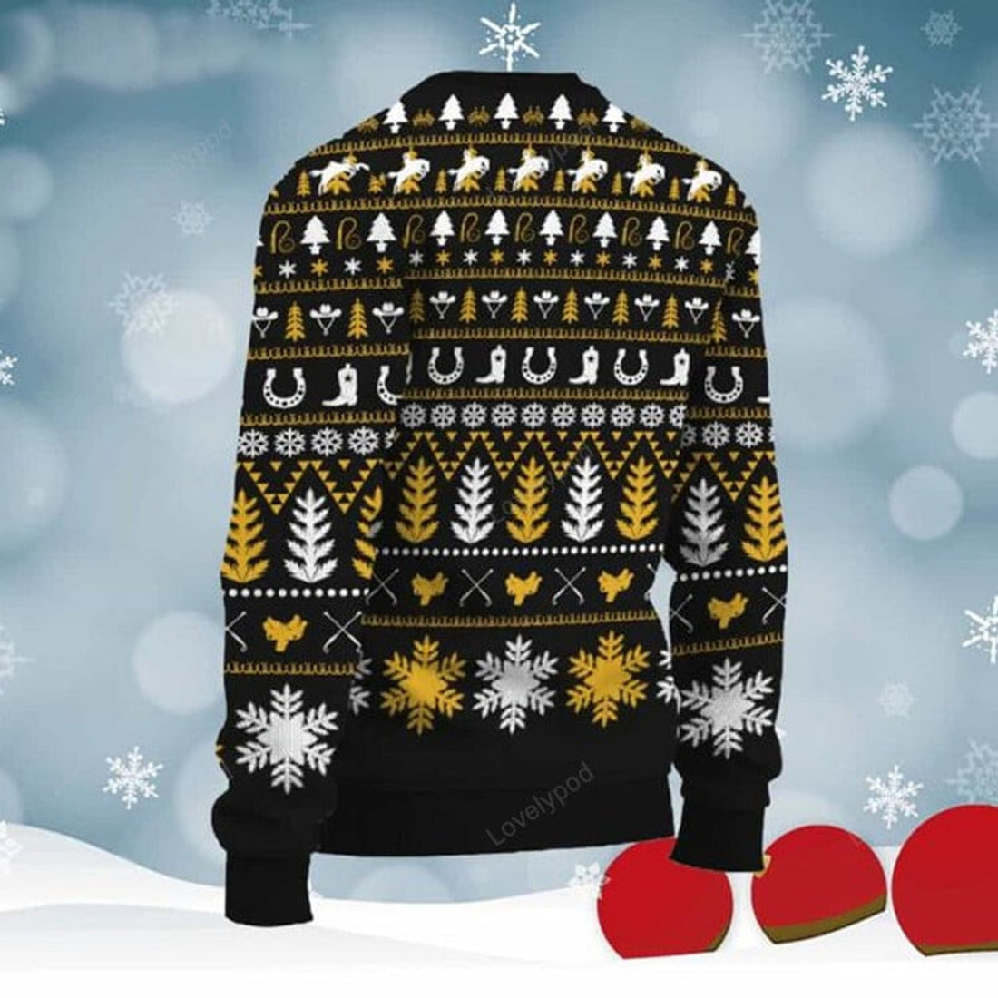 FUNSTUFFPRINT Ho-Ho-Horse Barrel Racing Cowgirl Ugly Christmas Sweater for men and women, Cowboy, Cowgirl Christmas shirts Ugly Sweater