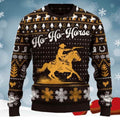 FUNSTUFFPRINT Ho-Ho-Horse Mounted Shooting Christmas Ugly Sweater for men and women, Cowboy, Cowgirl Christmas shirts Ugly Sweater