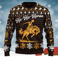 FUNSTUFFPRINT Ho-Ho-Horse Saddle Bronc Riding Rodeo Christmas Ugly Sweater for men and women, Cowboy, Cowgirl Christmas shirts Ugly Sweater
