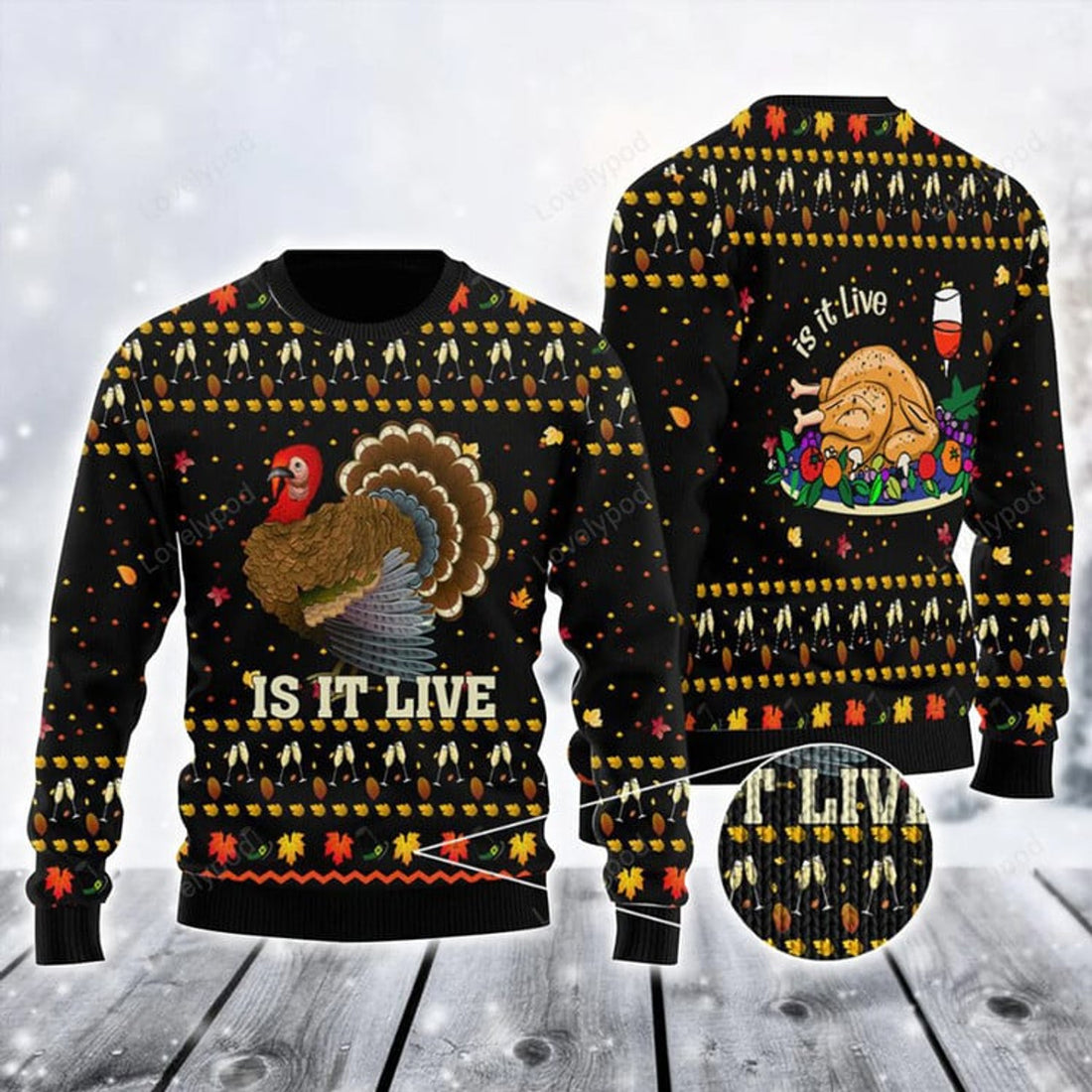 FUNSTUFFPRINT Thanksgiving Ugly Sweater, Funny Turkey Is It Live Ugly Sweater For Men & Women Ugly Sweater