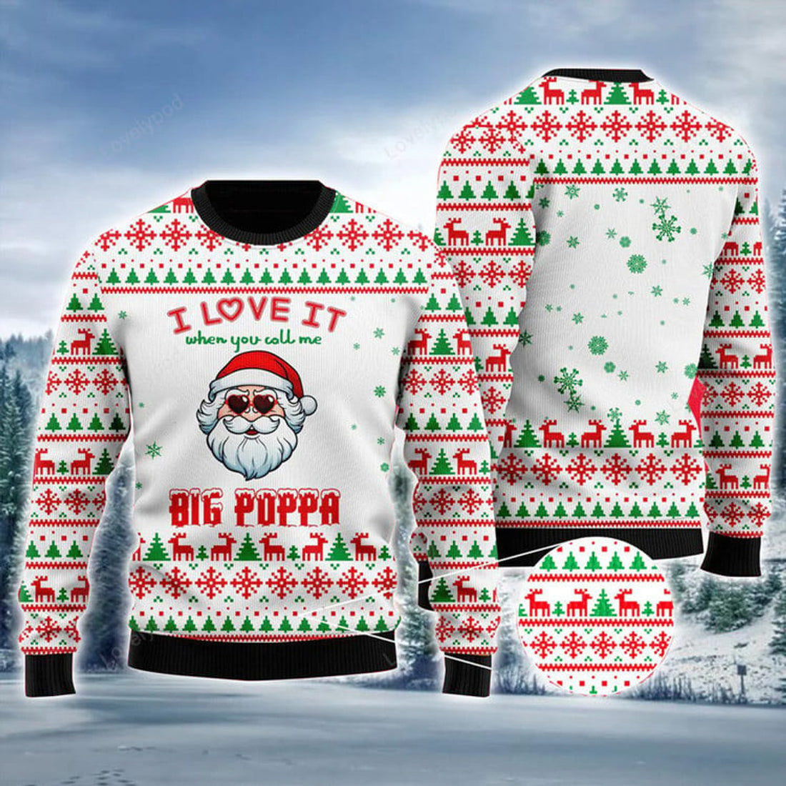 FUNSTUFFPRINT Big Poppa Ugly Sweater, I Love It When You Call Me Big Poppa Sweater, Funny Santa Clause Ugly Sweater Ugly Sweater