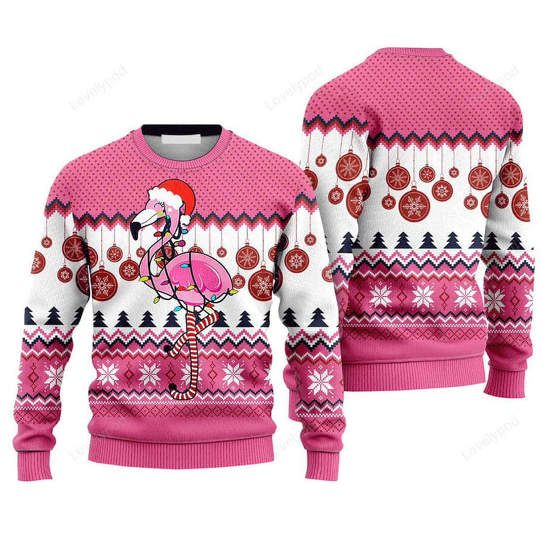 FUNSTUFFPRINT Light Flamingo Sweater, Ugly Sweater For Men & Women, Perfect Outfit For Christmas New Year Autumn Winter Ugly Sweater