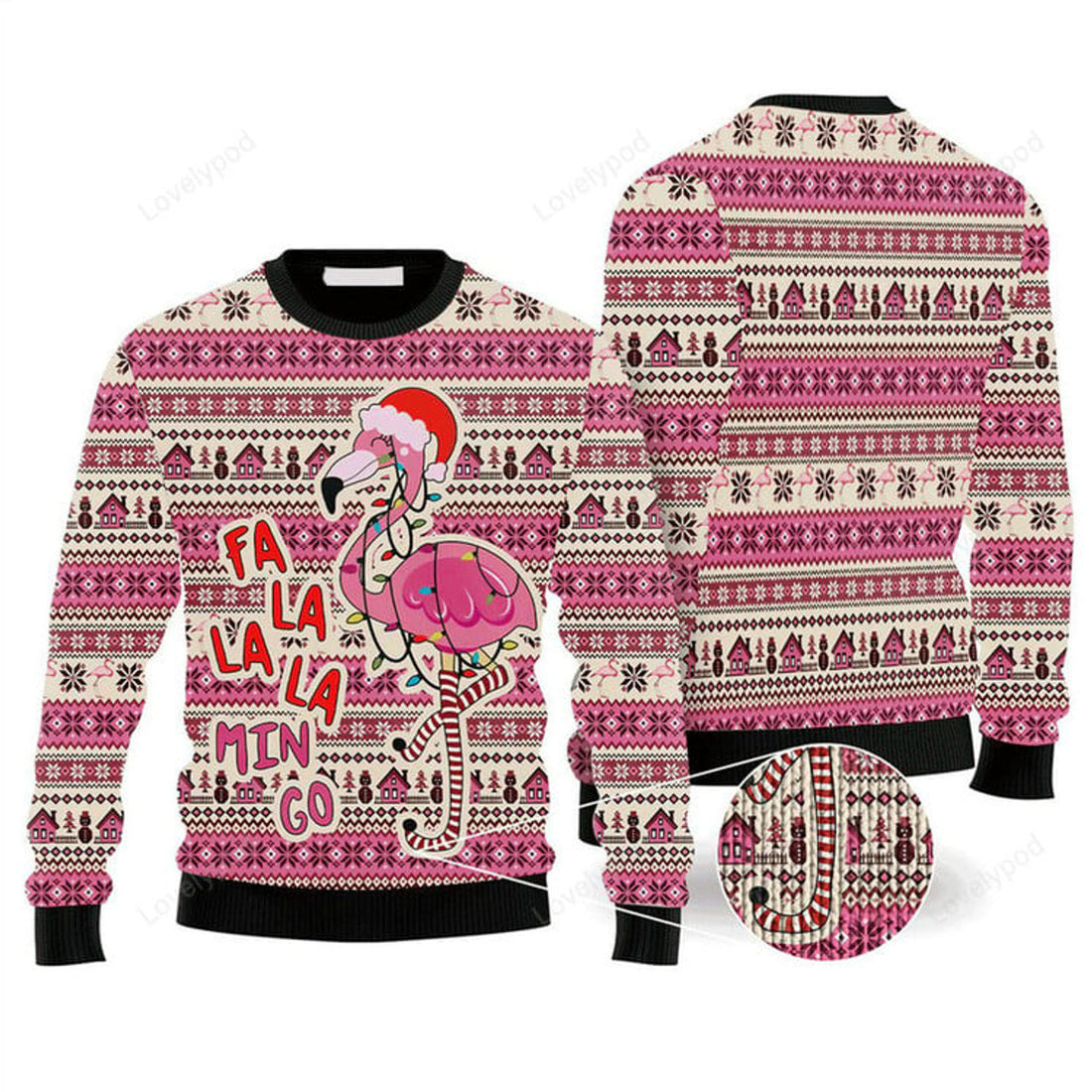 FUNSTUFFPRINT Flamingo Sweater Flalalamingo, Ugly Sweater For Men & Women, Perfect Outfit For Christmas New Year Autumn Winter Ugly Sweater