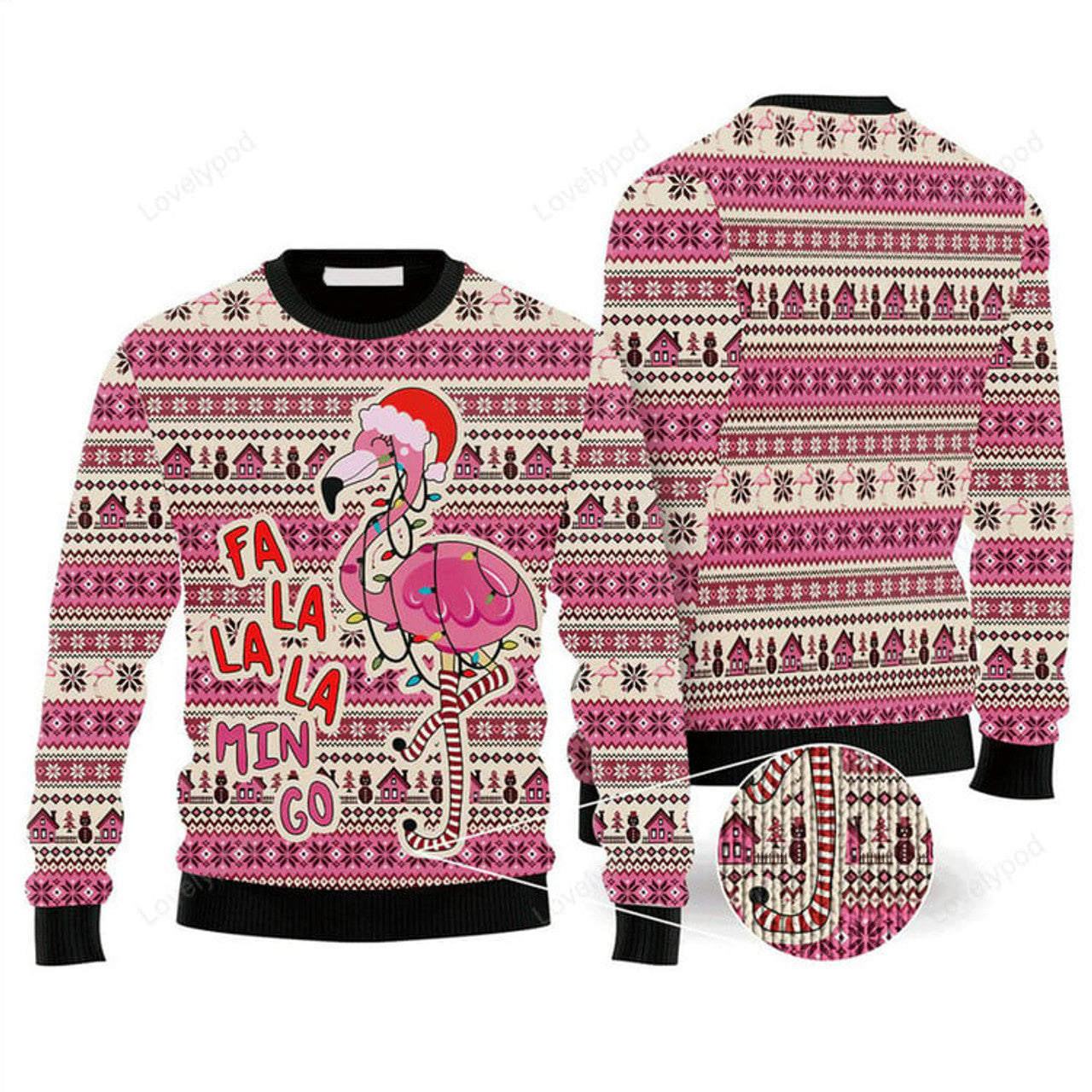 FUNSTUFFPRINT Flamingo Sweater Flalalamingo, Ugly Sweater For Men & Women, Perfect Outfit For Christmas New Year Autumn Winter Ugly Sweater
