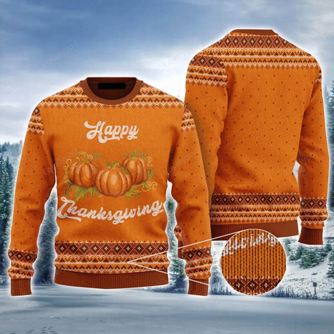 FUNSTUFFPRINT Happy Thanksgiving Pumpkin Urly Sweater, Thanksgiving Sweater For Men & Women Ugly Sweater