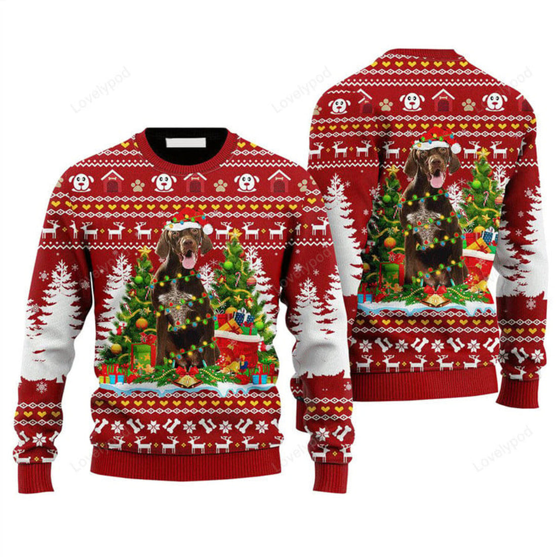 FUNSTUFFPRINT German Shorthaired Dog Sweater, Ugly Sweater For Men & Women, Perfect Outfit For Christmas New Year Autumn Winter Ugly Sweater