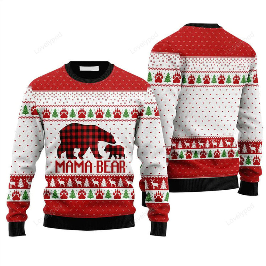 FUNSTUFFPRINT Mama Bear Sweater Christmas, Ugly Sweater For Men & Women, Perfect Outfit For Christmas New Year Ugly Sweater