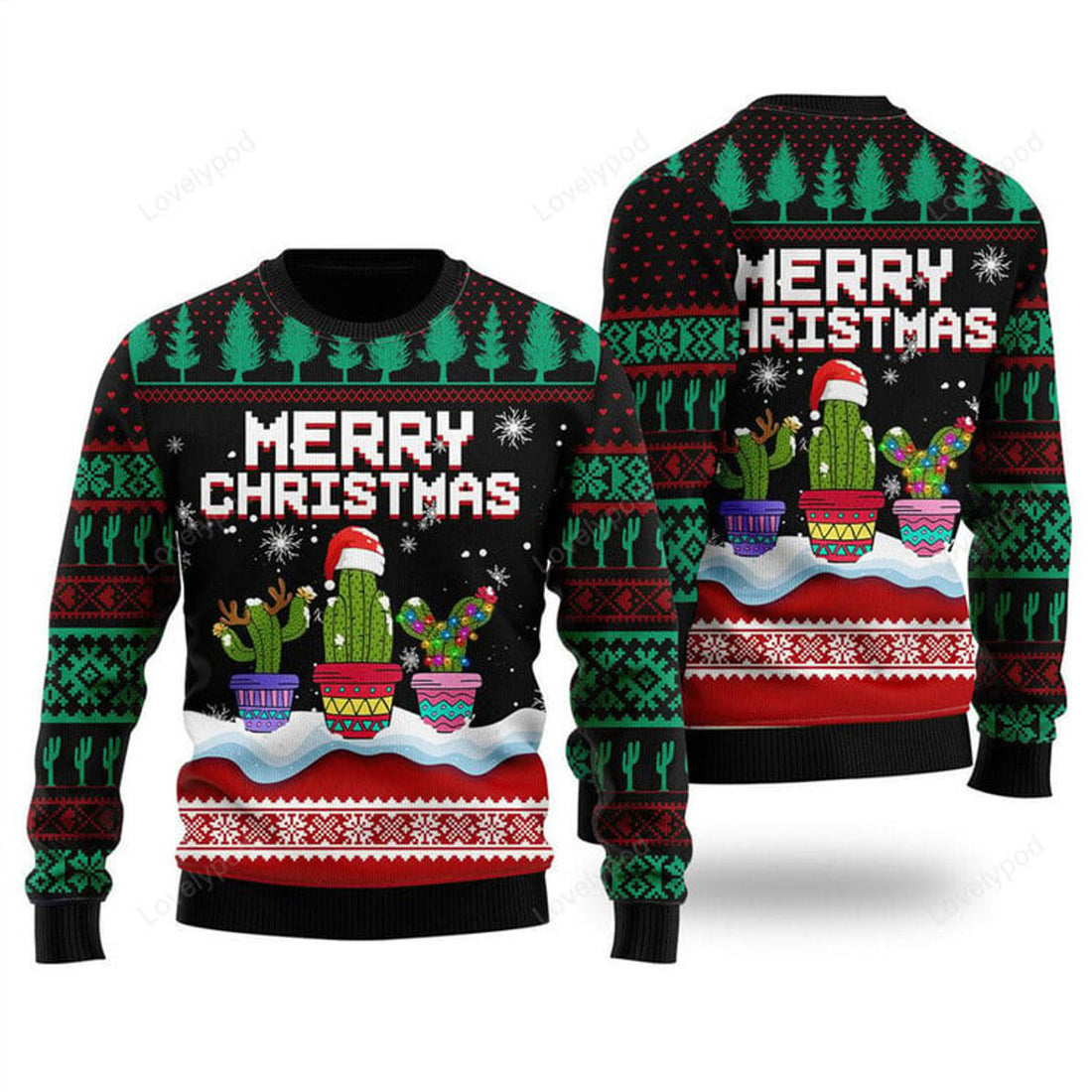 FUNSTUFFPRINT Cactus Sweater Merry Christmas, Ugly Sweater For Men & Women, Perfect Outfit For Christmas New Year Ugly Sweater
