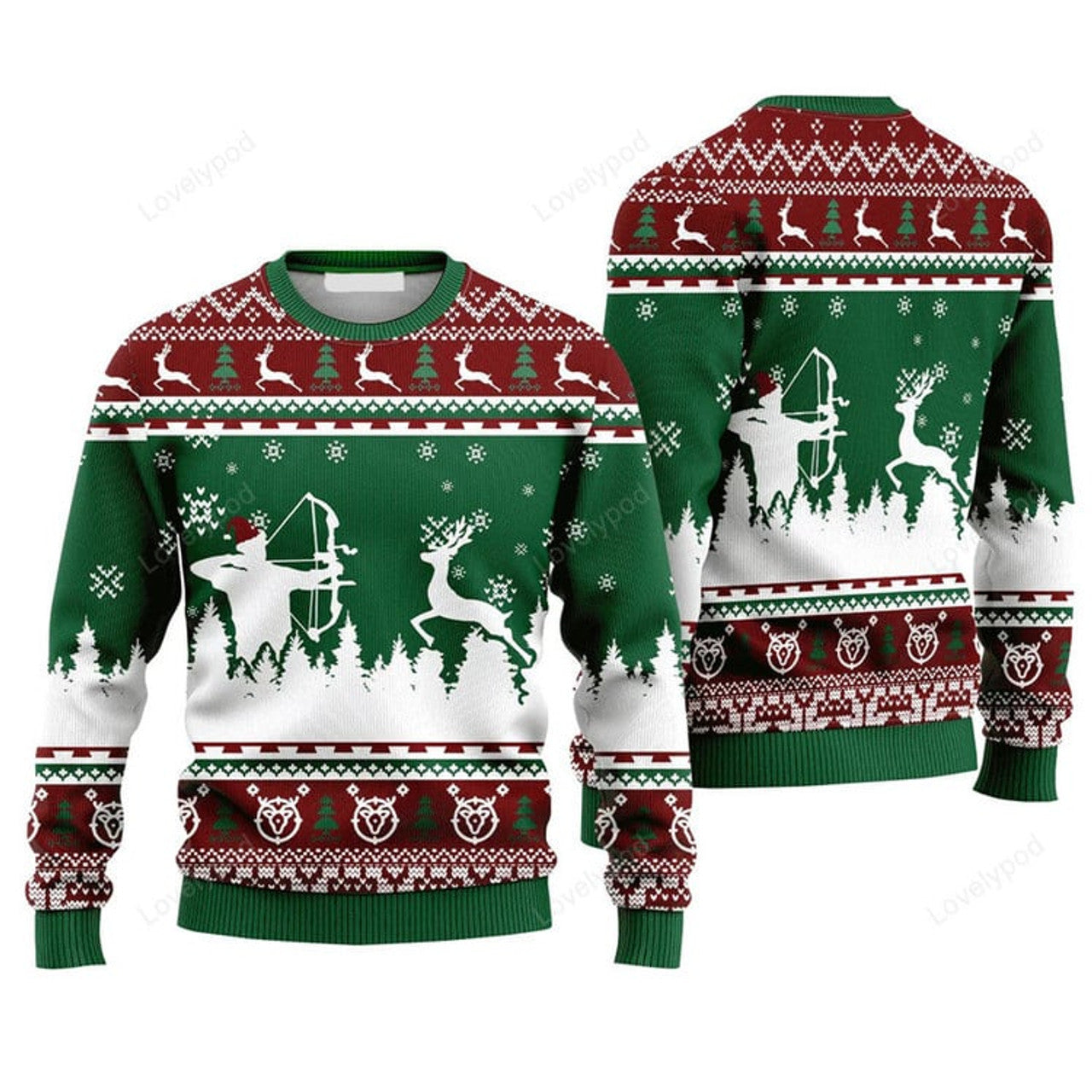 FUNSTUFFPRINT Hunting Deer Sweater Merry Christmas, Ugly Sweater For Men & Women Ugly Sweater