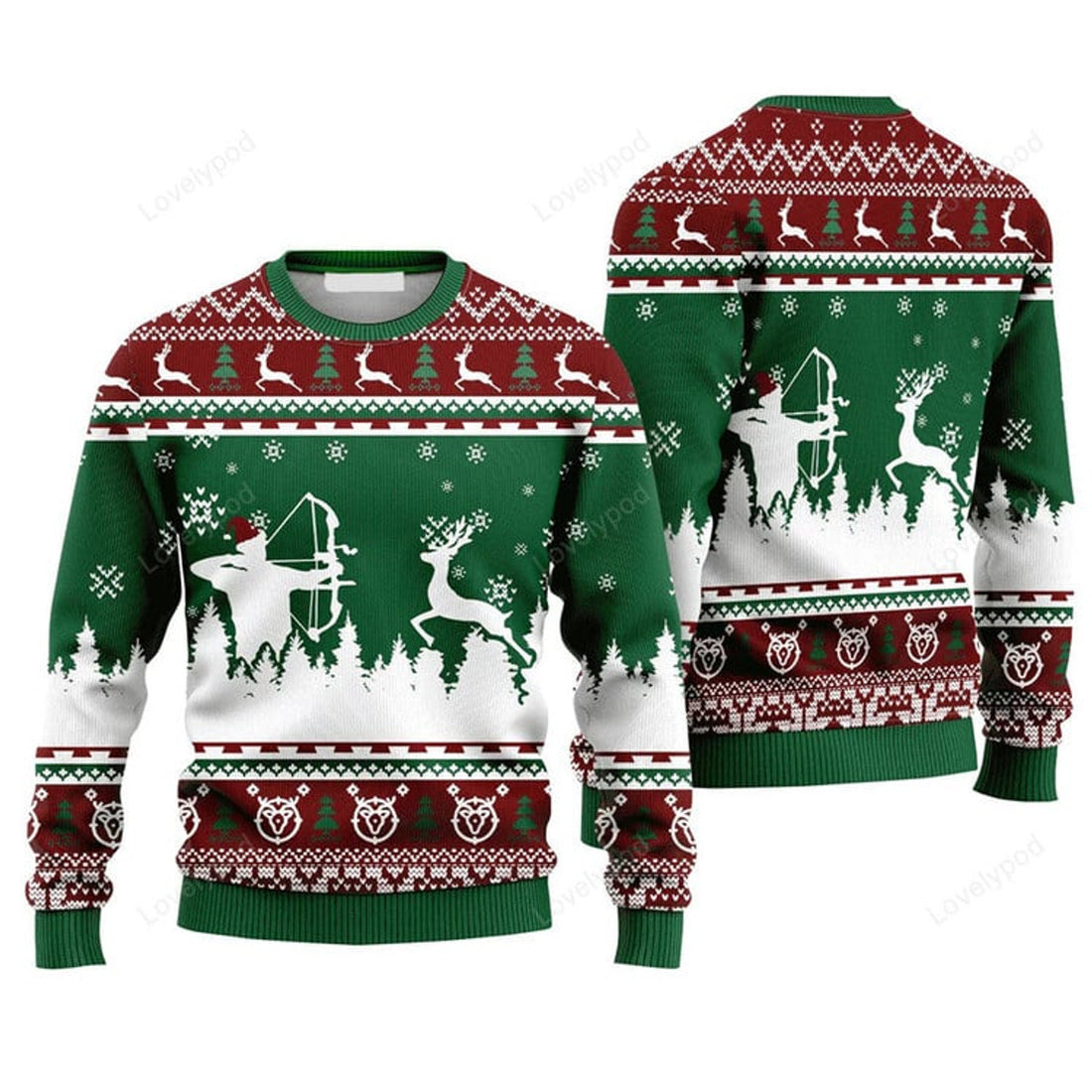 FUNSTUFFPRINT Hunting Deer Sweater Merry Christmas, Ugly Sweater For Men & Women Ugly Sweater