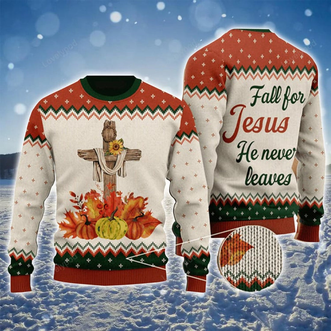 FUNSTUFFPRINT Autumn Pumpkin Floral Cross Urly Sweater, Christmas Sweater For Men & Women Ugly Sweater