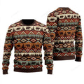 FUNSTUFFPRINT Brown Tribal Bear And Fir Tree Sweater, Ugly Christmas Sweater For Men & Women Ugly Sweater
