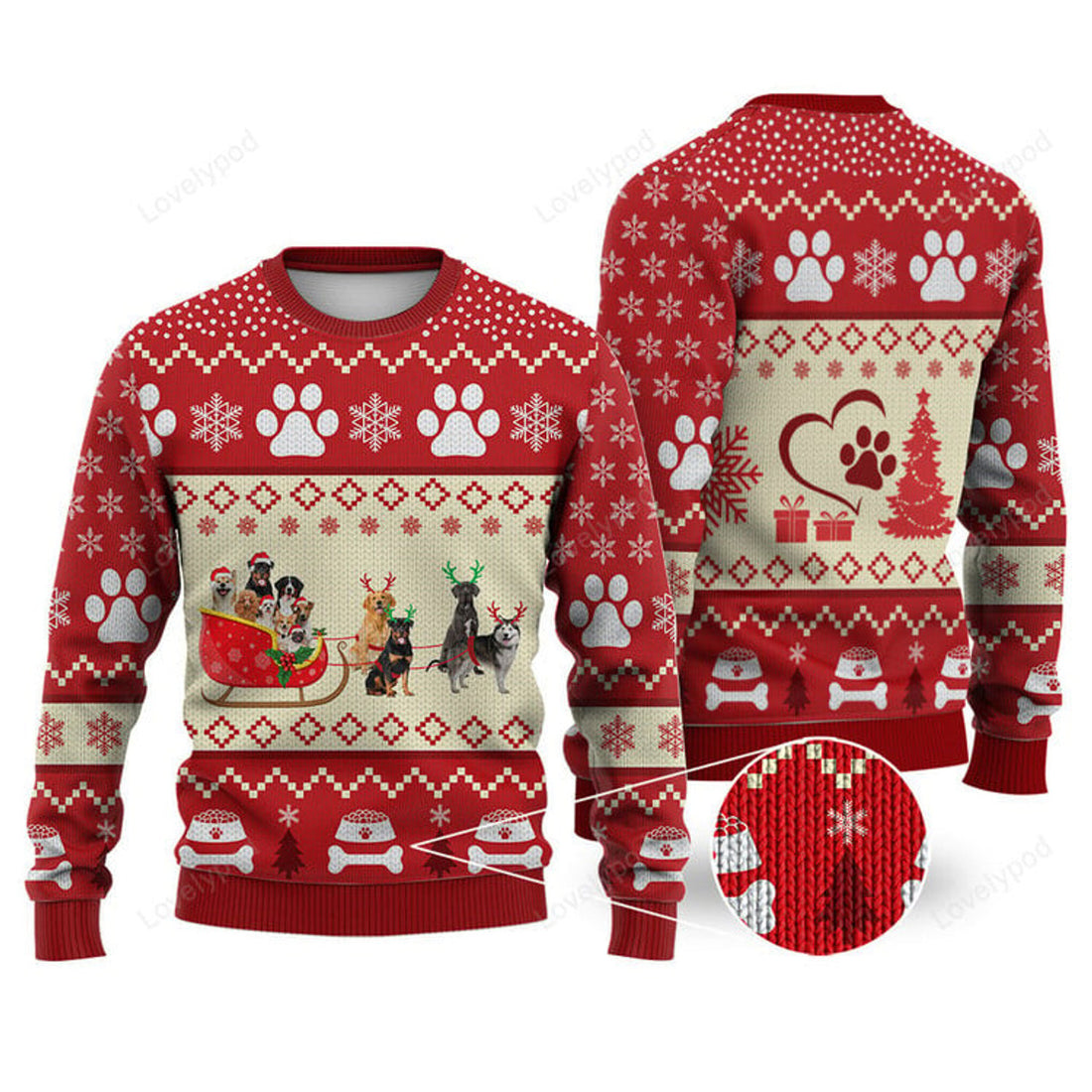 FUNSTUFFPRINT Dog Reindeer Christmas Sweater Christmas Knitted Sweater, Christmas sweatshirt, Xmas gifts Ugly Sweater
