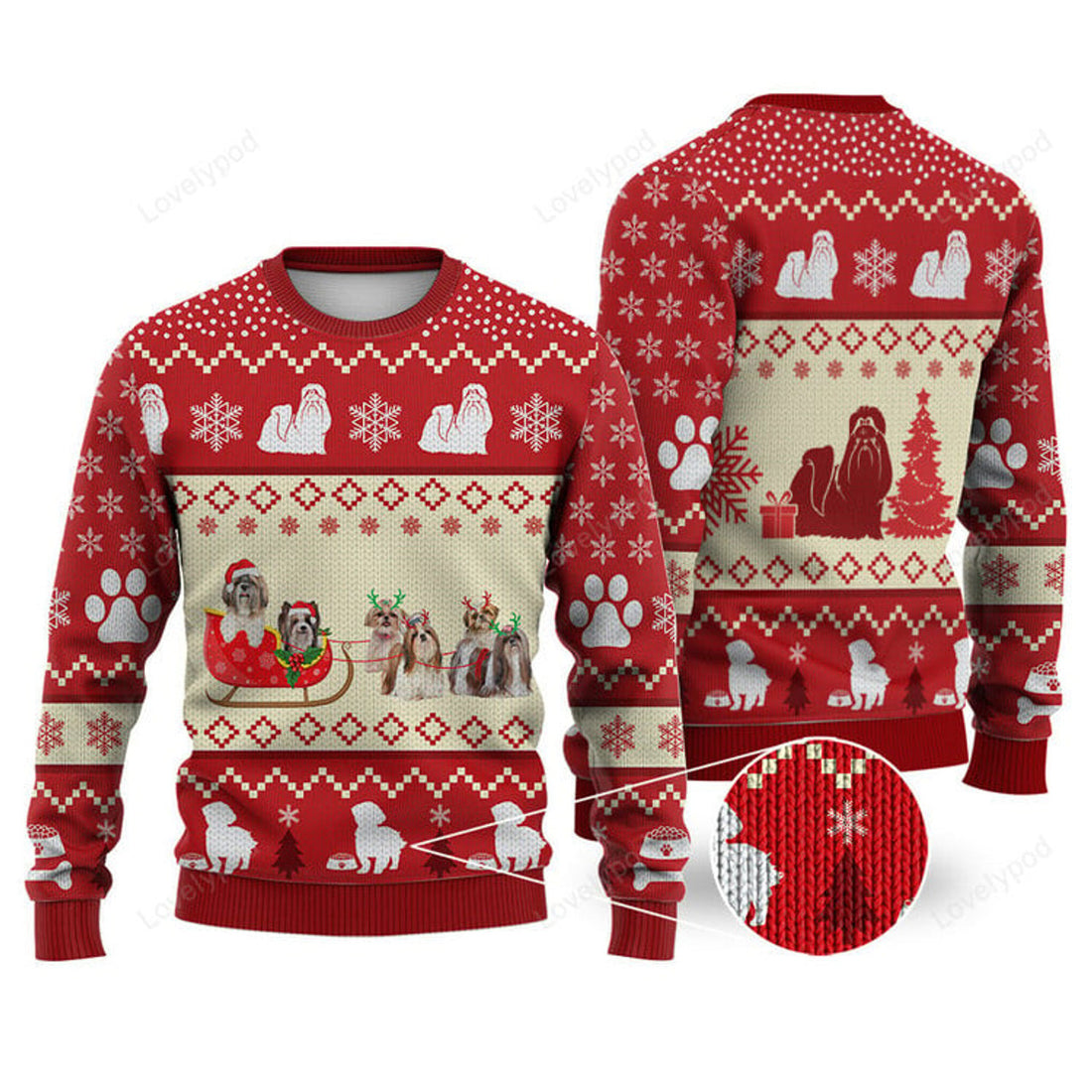 FUNSTUFFPRINT Shih Tzu Dog Reindeer Christmas Ugly Sweater, Custom Dog Christmas sweatshirt, Xmas gifts Ugly Sweater