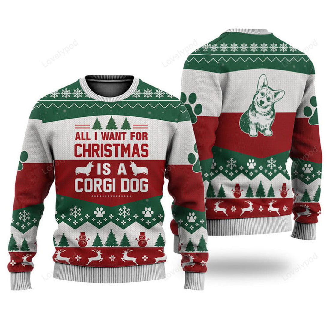 FUNSTUFFPRINT Corgi Dog All I Want For Christmas Ugly Christmas Sweater, Custom Corgi Christmas sweatshirt, Christmas gifts Ugly Sweater