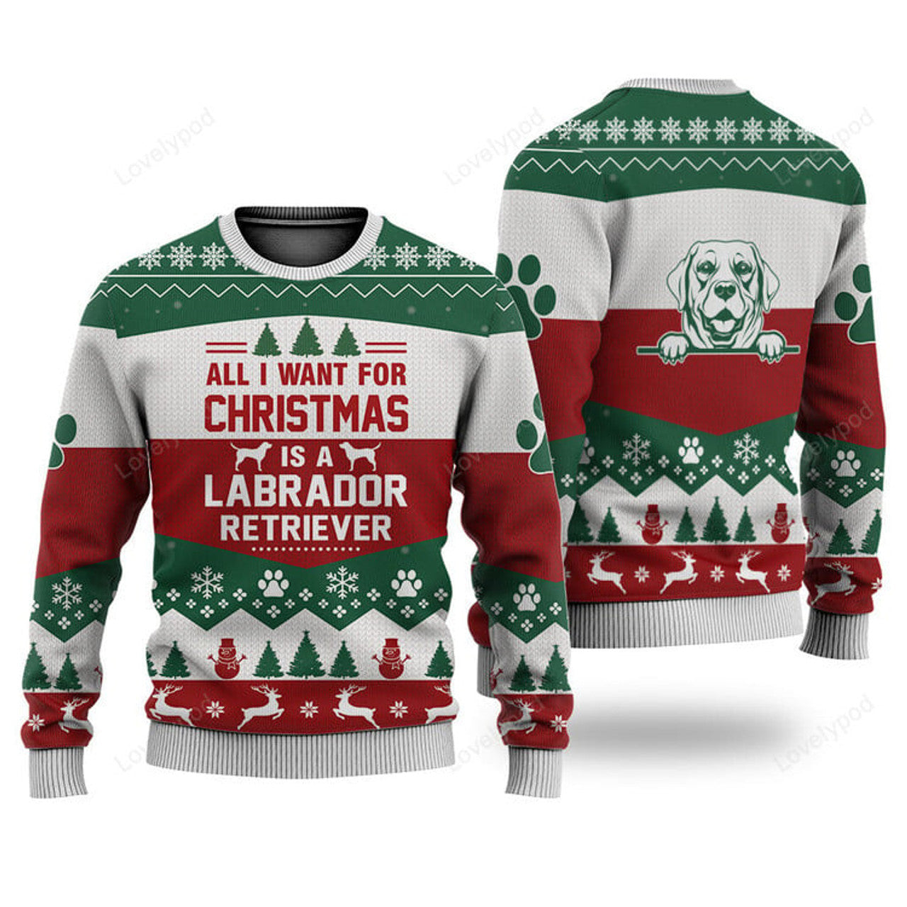 FUNSTUFFPRINT Labrador Retriever All I Want For Christmas Ugly Christmas Sweater, Custom Dog Christmas sweatshirt, Christmas gifts Ugly Sweater
