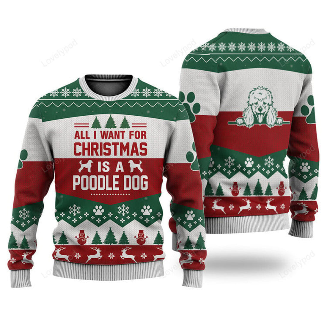 FUNSTUFFPRINT Poodle Dog All I Want For Christmas Ugly Christmas Sweater, Custom Dog Christmas sweatshirt, Christmas gifts Ugly Sweater