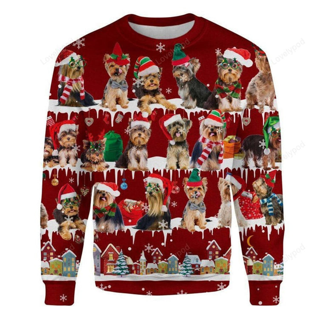 FUNSTUFFPRINT Yorkshire Terrier Snow Christmas, Premium Dog Christmas Ugly Sweatshirt, Dog Ugly Sweater, Christmas gift Ugly Sweater