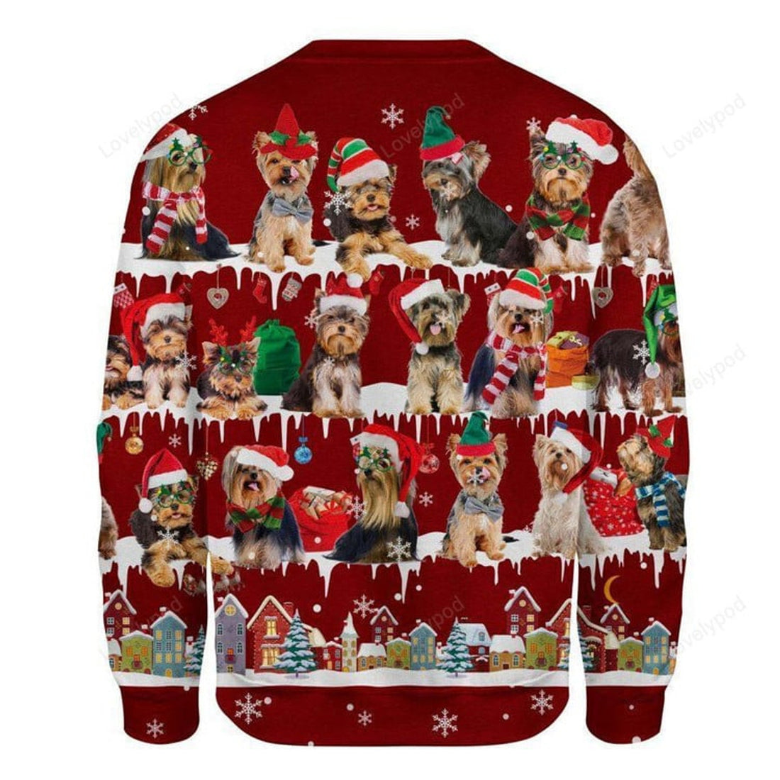 FUNSTUFFPRINT Yorkshire Terrier Snow Christmas, Premium Dog Christmas Ugly Sweatshirt, Dog Ugly Sweater, Christmas gift Ugly Sweater