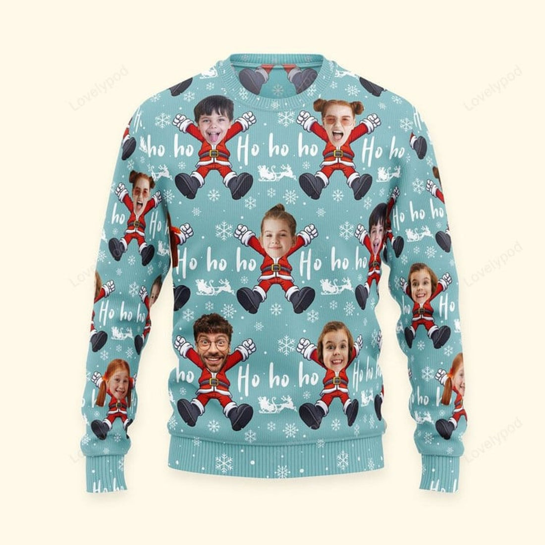 FUNSTUFFPRINT Face Christmas Family Santa Claus, Personalized Family Photo Ugly Sweater Ugly Sweater