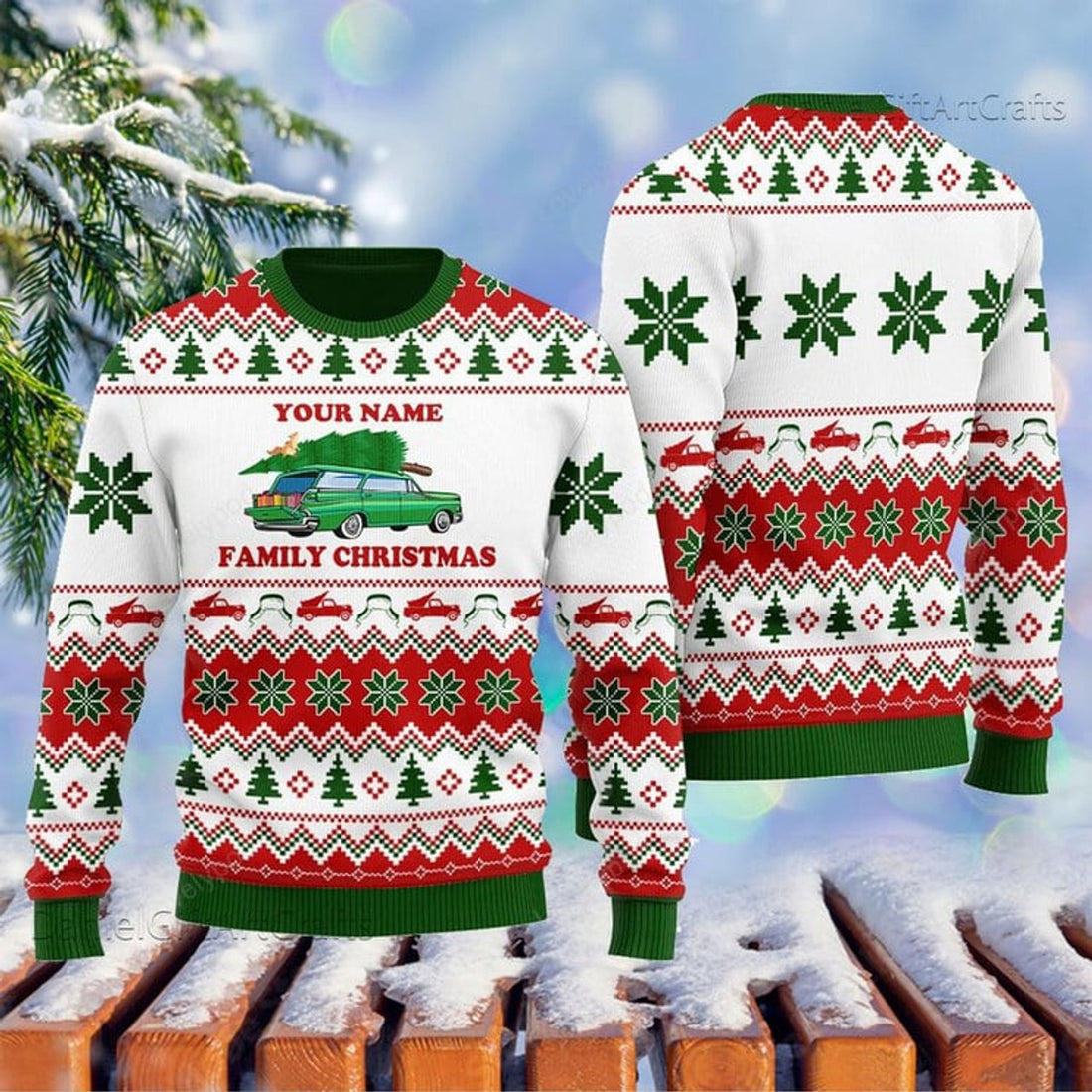 FUNSTUFFPRINT Custom Your Family Name Griswold Christmas Sweater, Custom Family Christmas Sweater Ugly Sweater