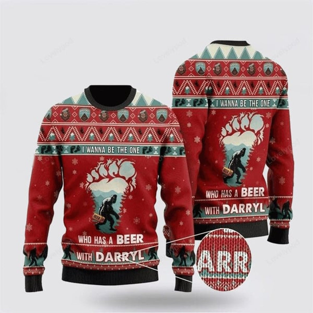 FUNSTUFFPRINT Bigfoot Sweater, Who Has A Beer Whit Darryl Ugly Christmas Sweater, Ugly Sweater For Men And Women, Christmas Gift Ugly Sweater
