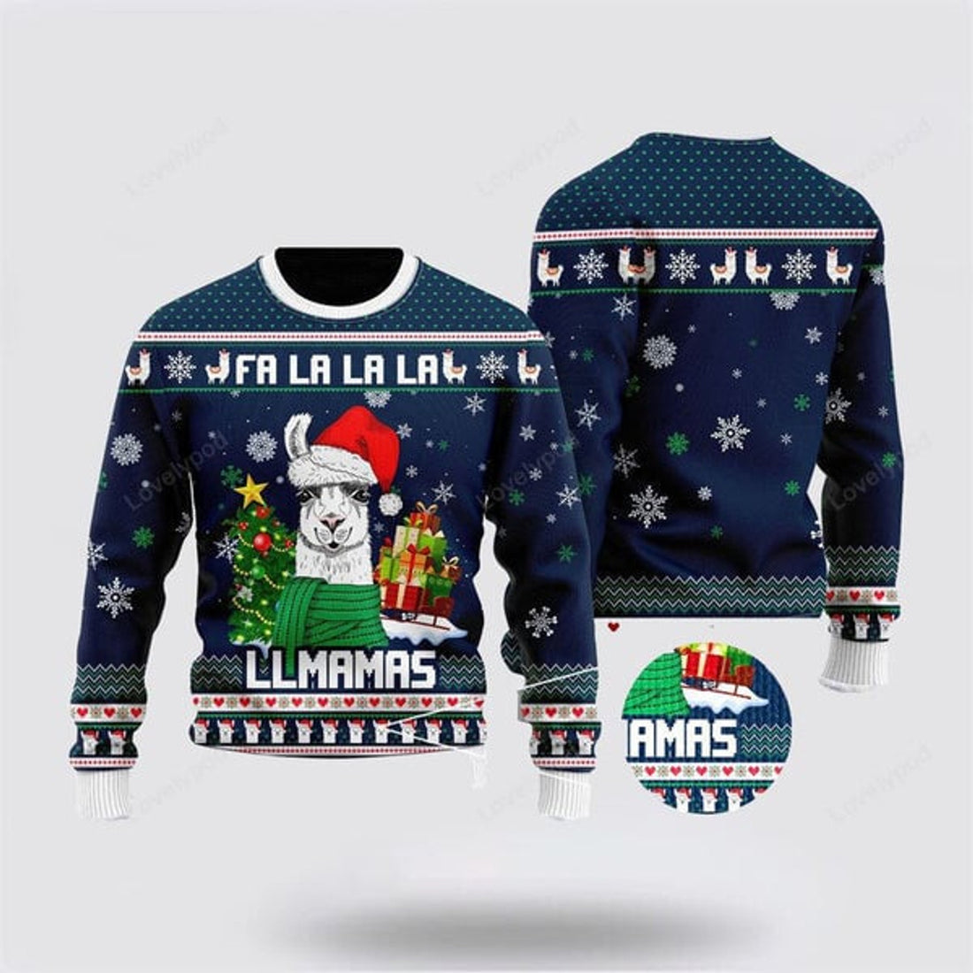 FUNSTUFFPRINT Llama Christmas Hat Ugly Christmas Sweater For Men And Women, Farm Ugly Sweater Ugly Sweater
