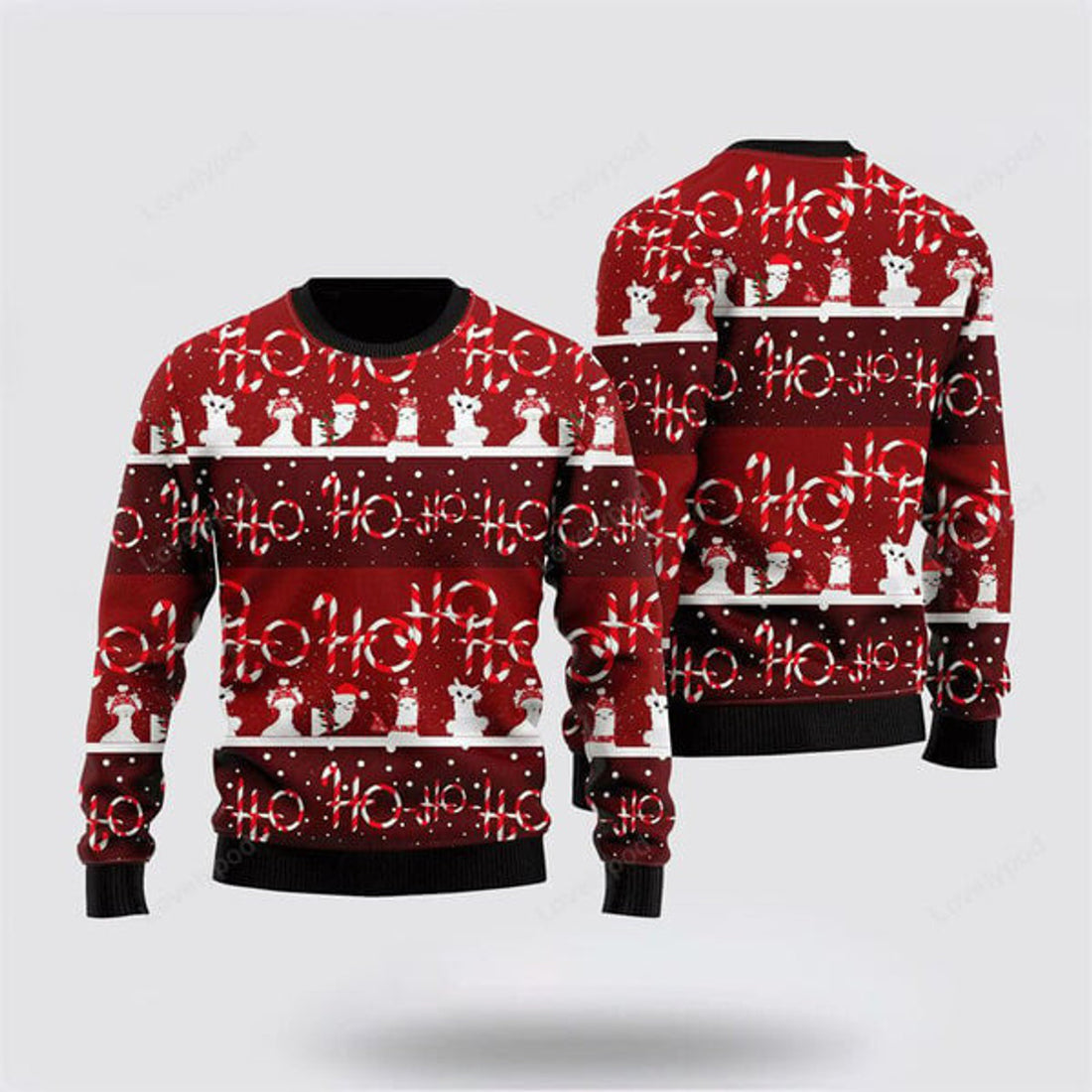 FUNSTUFFPRINT Fa La La Llama Pattern Xmas Ugly Christmas Sweater For Men And Women, Farm Ugly Sweater Ugly Sweater