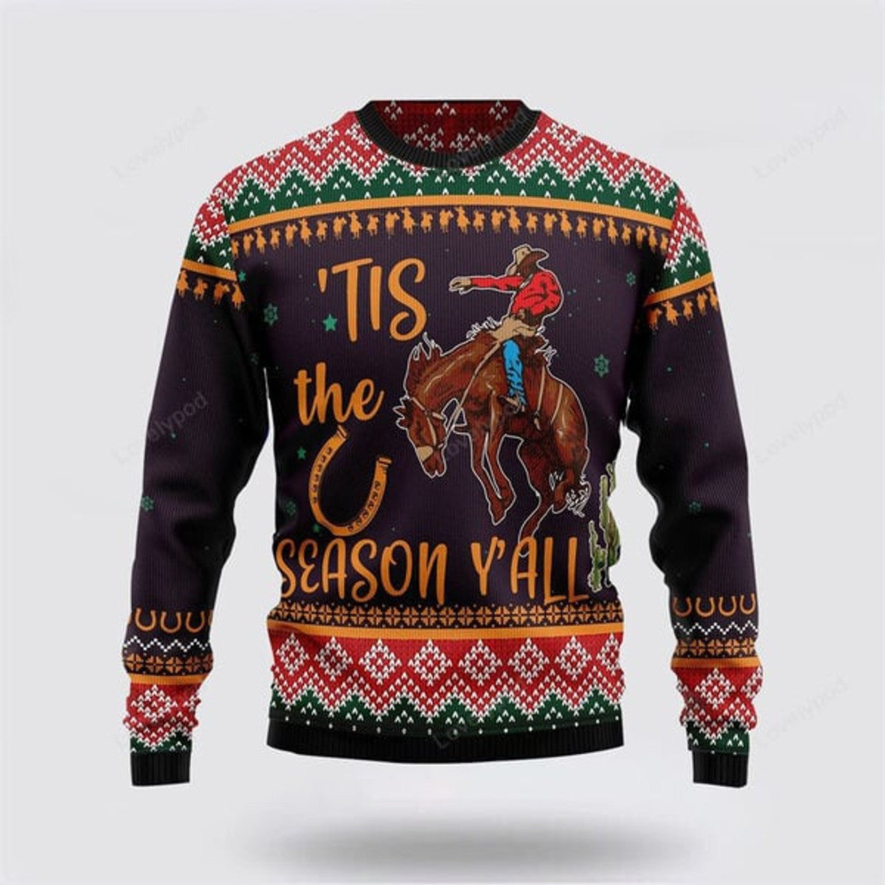 FUNSTUFFPRINT Cowboy Season Christmas Pattern For Men And Women, Farm Ugly Sweater Ugly Sweater