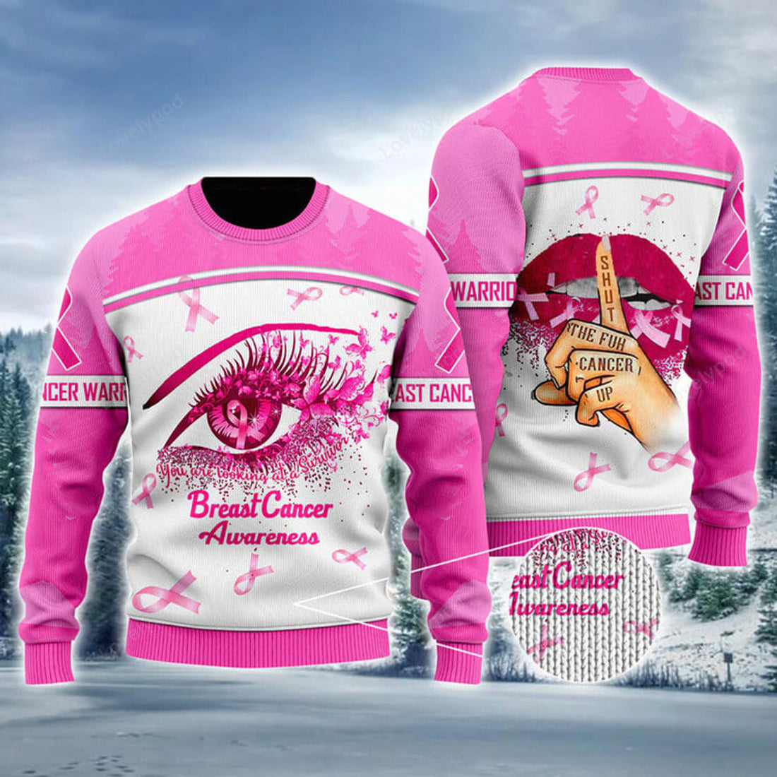 FUNSTUFFPRINT Breast Cancer Awareness Ugly Sweater, Shut The Fuh Cancer Up Ugly Sweater For Men & Women Ugly Sweater