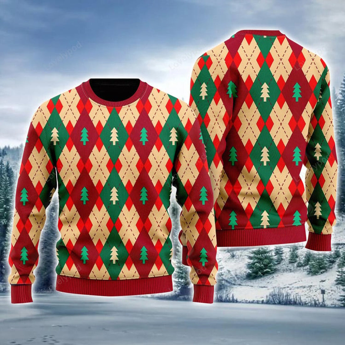 FUNSTUFFPRINT Christmas Tree Ugly Christmas Sweater, Christmas Tree Love Winter Ugly Sweater For Men Ugly Sweater