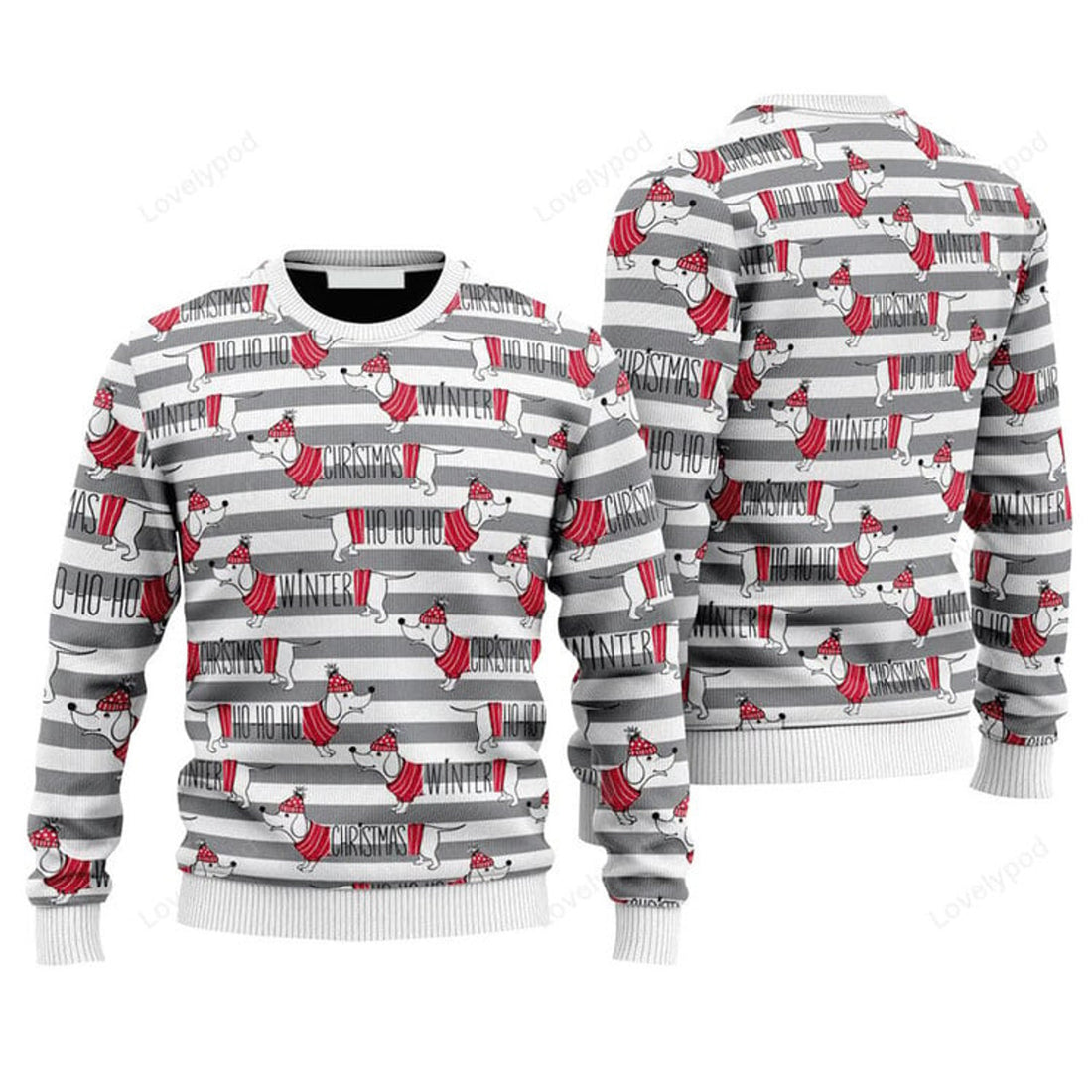 FUNSTUFFPRINT Dachshund Through The Snow Sweater, Ugly Sweater For Men & Women, Outfit For Christmas New Year Autumn Winter Ugly Sweater