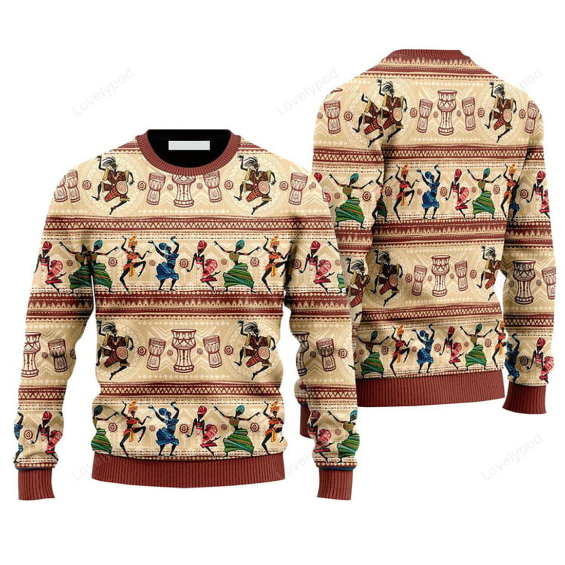 FUNSTUFFPRINT African Dancing On Ethnic Sweater, Ugly Sweater For Men & Women, Perfect Outfit For Christmas New Year Autumn Winter Ugly Sweater