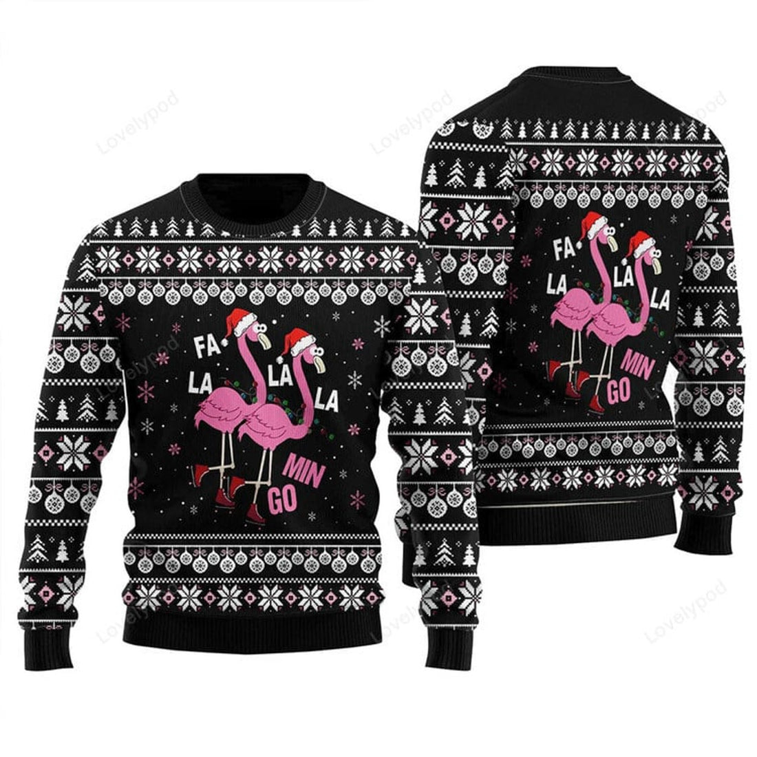 FUNSTUFFPRINT Cute Flamingo Sweater Falalala Mingo, Ugly Sweater For Men & Women, Perfect Outfit For Christmas New Year Autumn Winter Ugly Sweater
