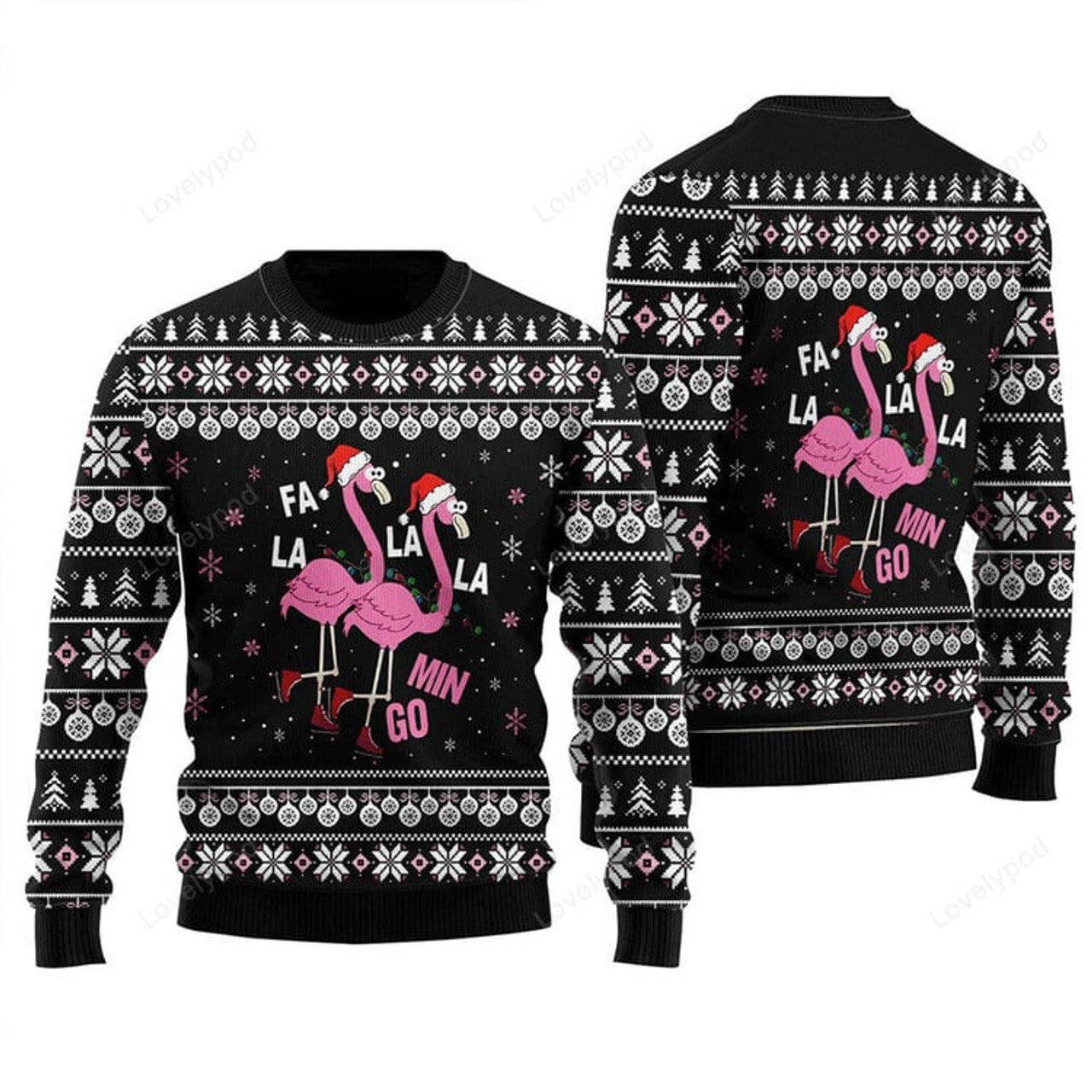 FUNSTUFFPRINT Cute Flamingo Sweater Falalala Mingo, Ugly Sweater For Men & Women, Perfect Outfit For Christmas New Year Autumn Winter Ugly Sweater
