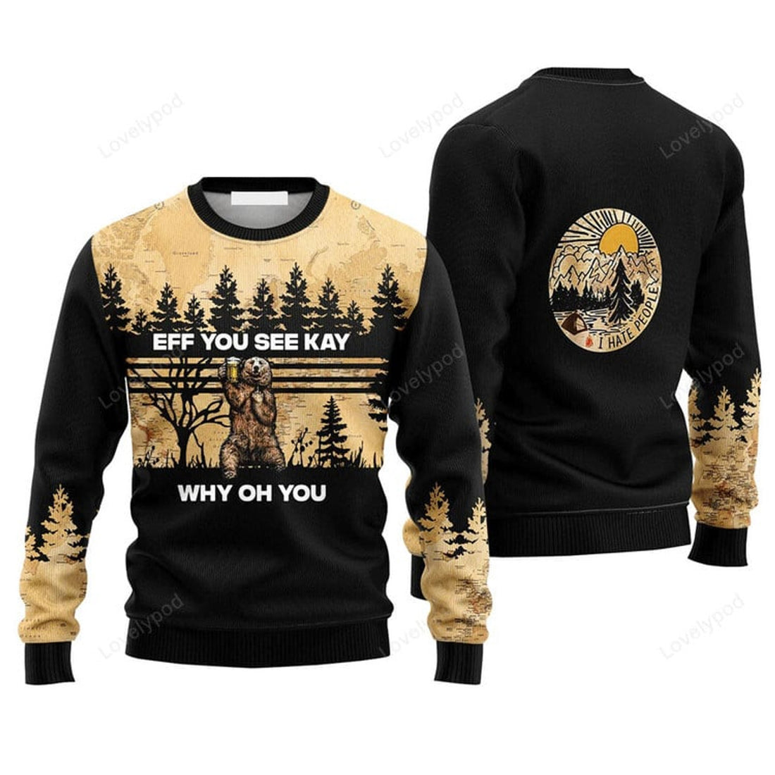 FUNSTUFFPRINT Eff Bear Beer Sweater You See Kay Why Oh You, Ugly Sweater For Men & Women, Perfect Outfit For Christmas New Year Autumn Winter Ugly Sweater