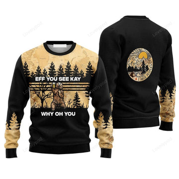 FUNSTUFFPRINT Eff Bear Beer Sweater You See Kay Why Oh You, Ugly Sweater For Men & Women, Perfect Outfit For Christmas New Year Autumn Winter Ugly Sweater