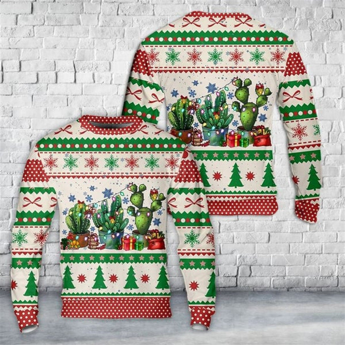 FUNSTUFFPRINT Merry Christmas Cactus Ugly Christmas Sweater For Men And Women, Christmas Gift, Christmas Winter Fashion Ugly Sweater