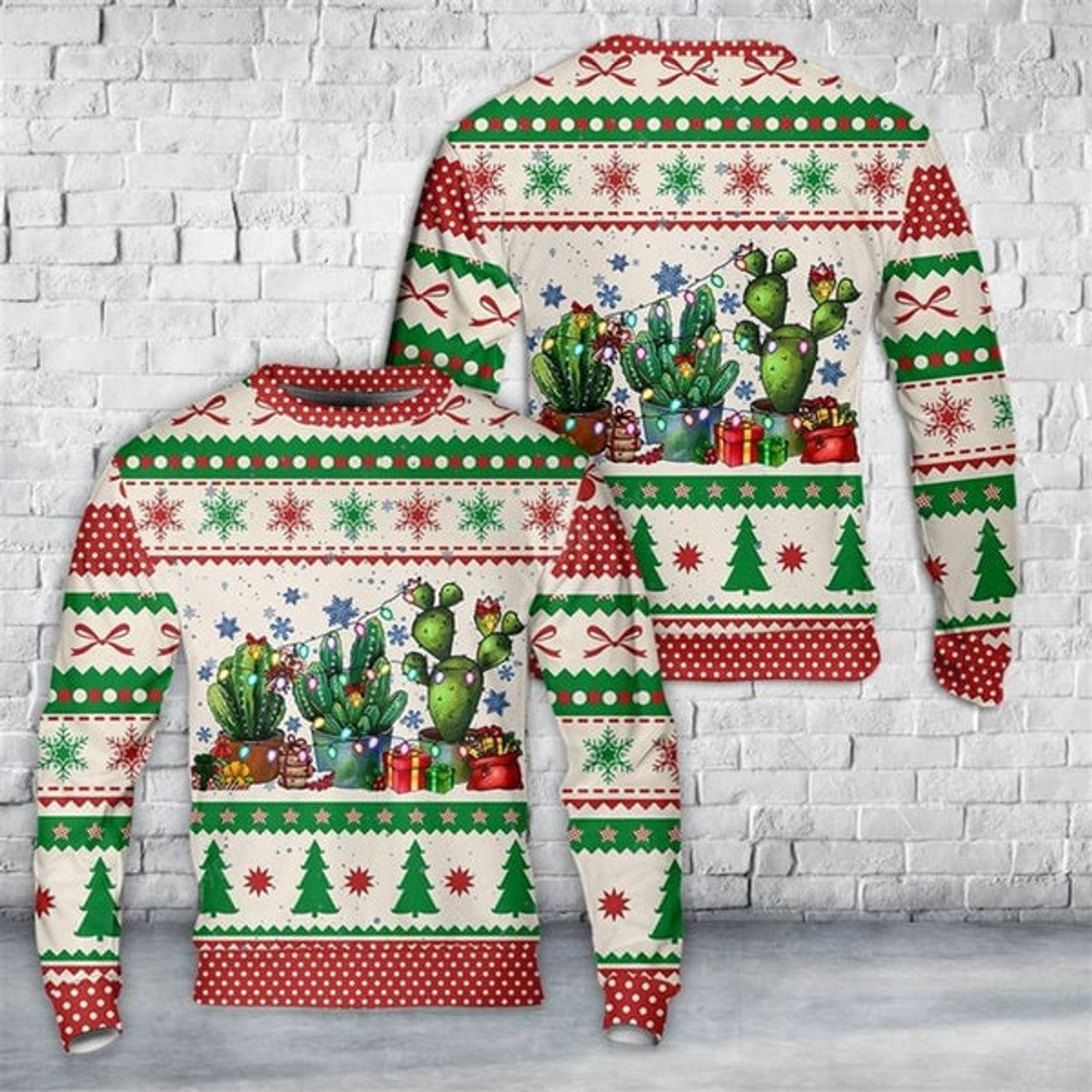 FUNSTUFFPRINT Merry Christmas Cactus Ugly Christmas Sweater For Men And Women, Christmas Gift, Christmas Winter Fashion Ugly Sweater