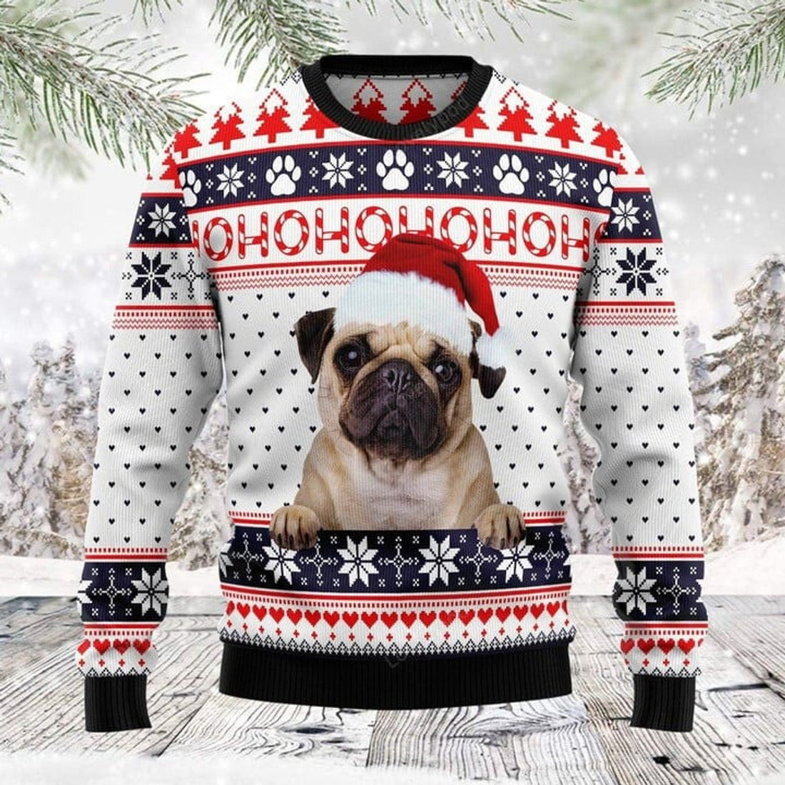 FUNSTUFFPRINT Merry Xmas Dog Lover Special Pug Awesome Gift For Christmas Ugly Christmas Sweater Ugly Sweater