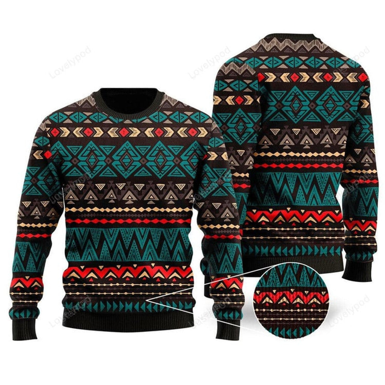 FUNSTUFFPRINT Native Aztec Navajo Ugly Christmas Sweater, Native Aztec Navajo 3D All Over Printed Sweater Ugly Sweater