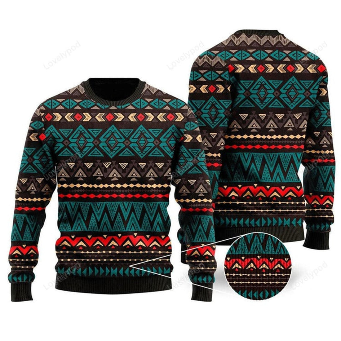FUNSTUFFPRINT Native Aztec Navajo Ugly Christmas Sweater, Native Aztec Navajo 3D All Over Printed Sweater Ugly Sweater