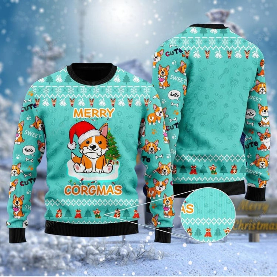 FUNSTUFFPRINT Lovely Dog Merry Corgmas Ugly Sweater For Men, Christmas shirts, Christmas gift Ugly Sweater