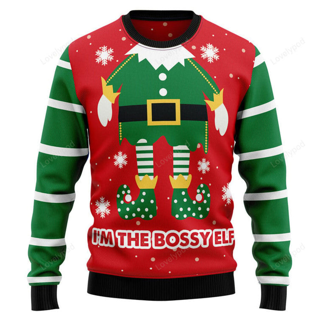 FUNSTUFFPRINT Bossy Elf Ugly Christmas Sweater, Elf Christmas sweatshirts, Christmas gift Ugly Sweater